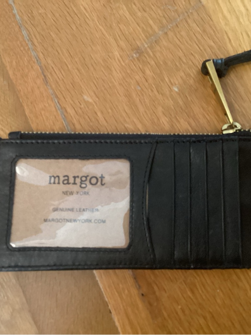margot Black Leather Cardholder with Gold Accent. Wristlet. - Picture 2 of 4